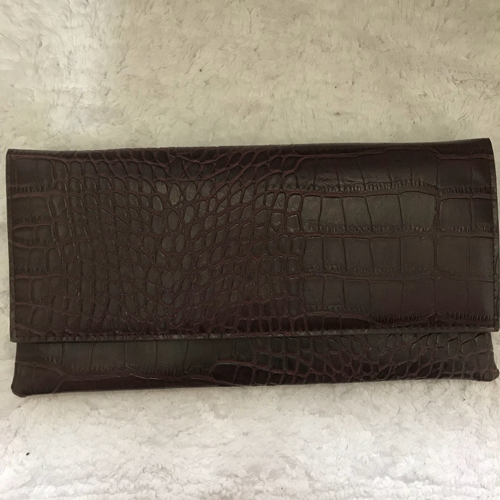 Maroon envelope clutch with crossbody option